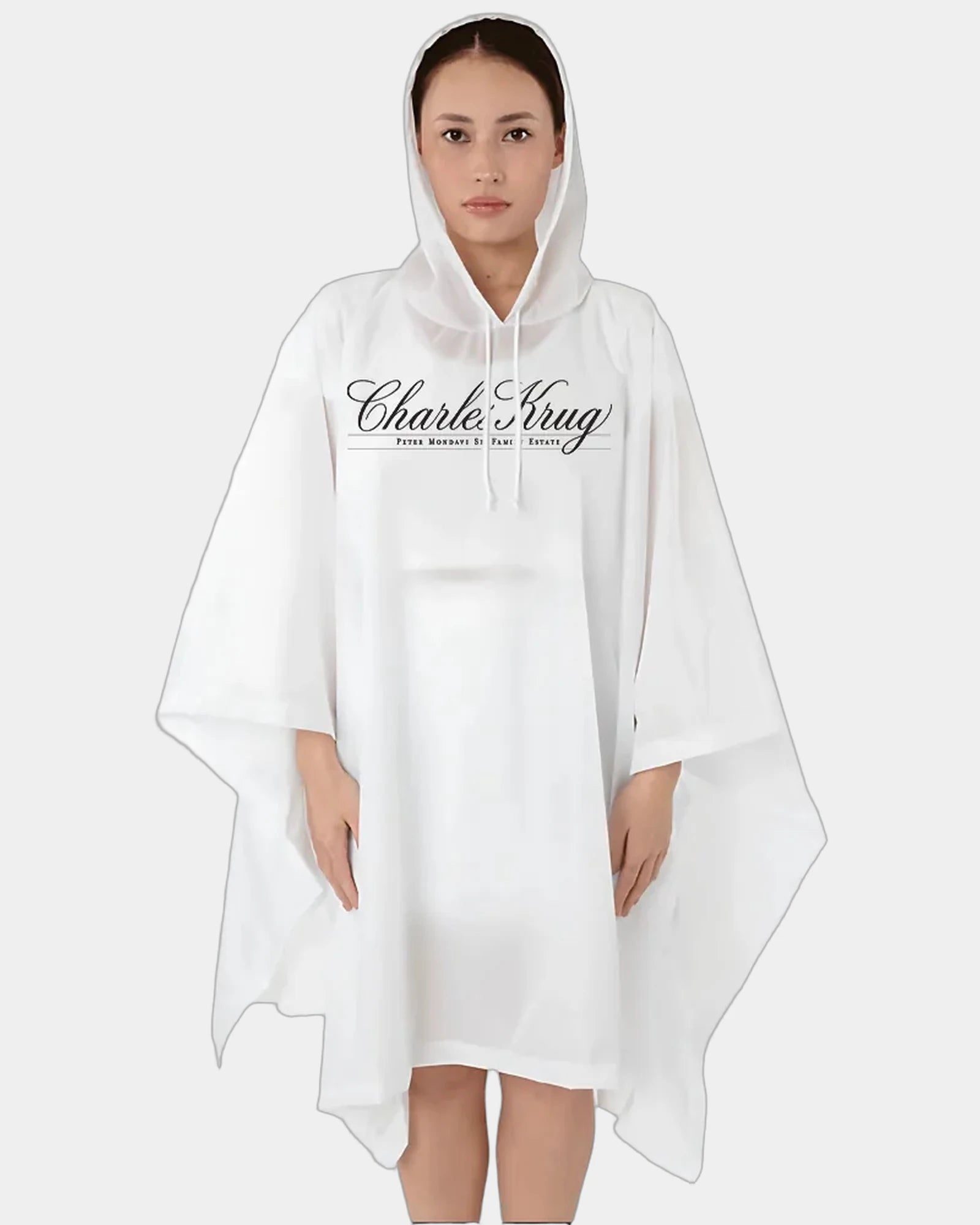 Custom water-resistant nylon hooded rain poncho - White